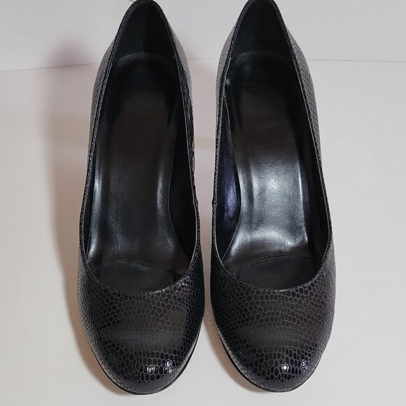 Vaneli Black Heels Size 9 Pumps Snakeskin Udex 3" Round Almond Toe Shoes Womens - Picture 4 of 5